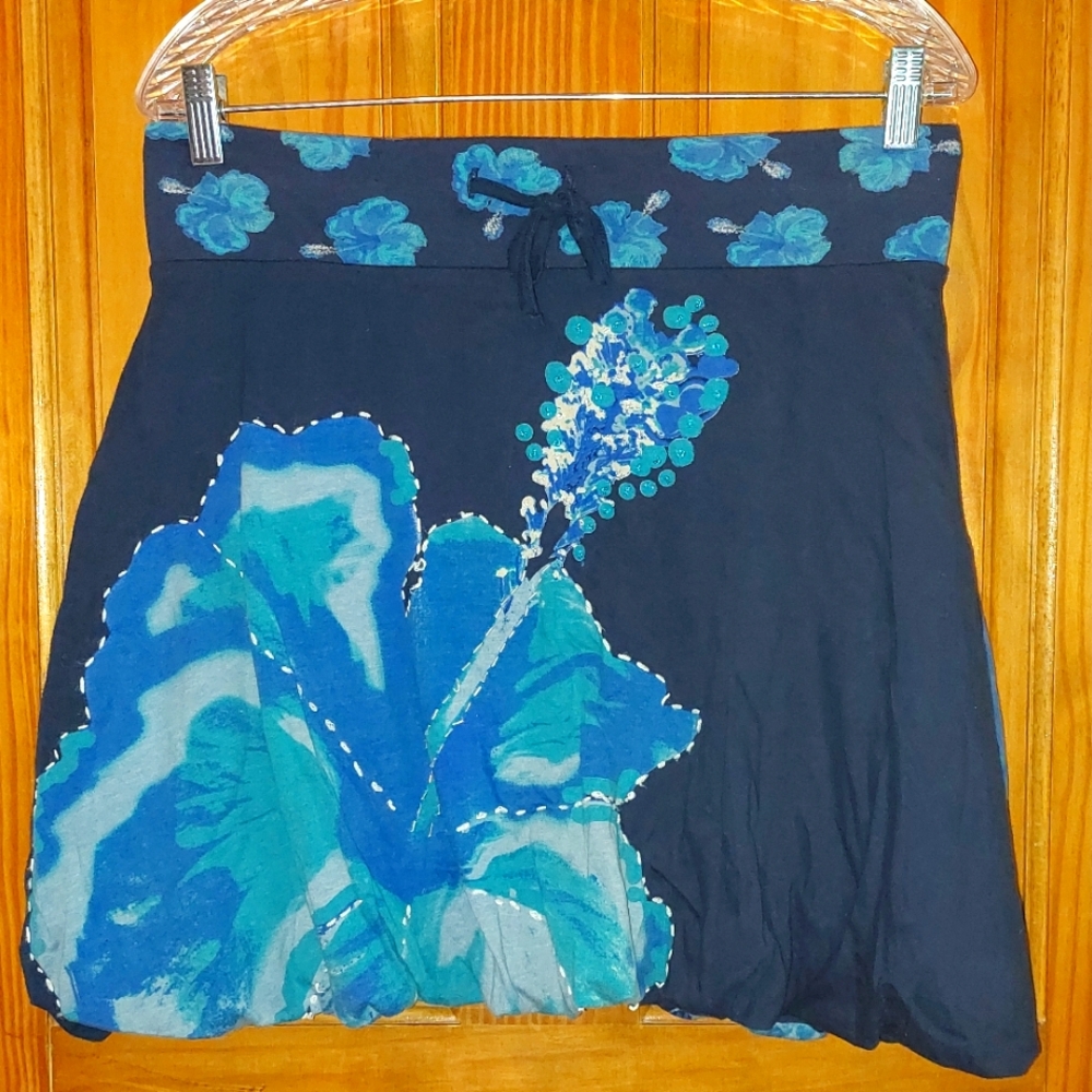 Desigual navy embellished tulip skirt Sz L